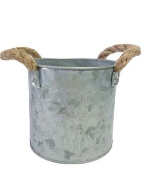 Country Living Rustic Metal Planter Bucket Embossed Star Farmhouse Style